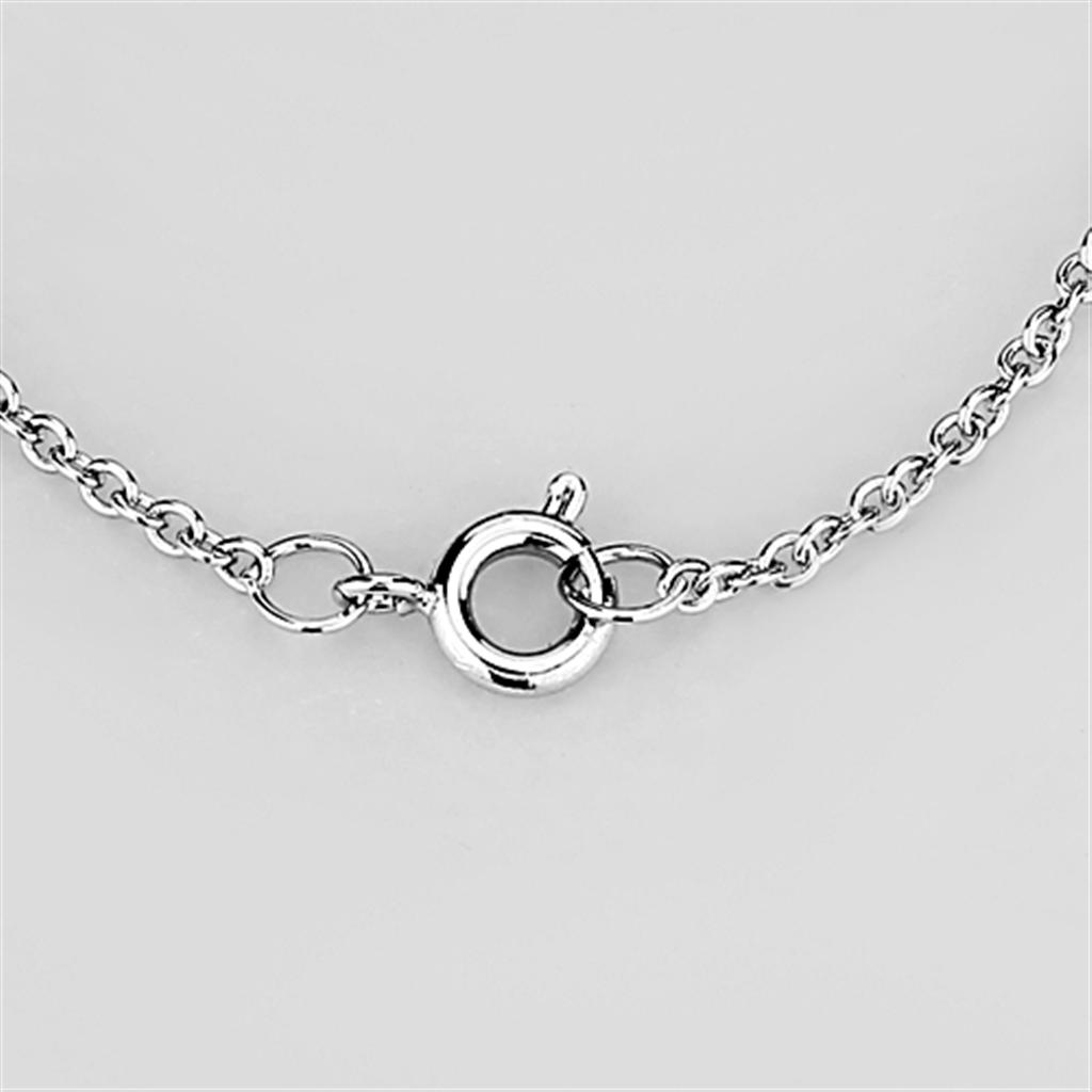 3W455 Rhodium Brass Necklace featuring a clear AAA Grade CZ stone, elegantly designed for versatile wear.