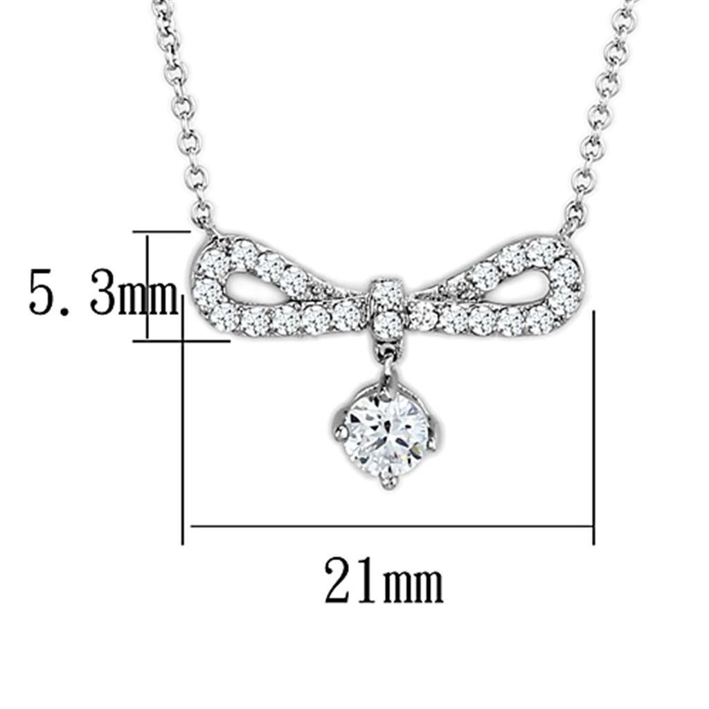 3W452 Rhodium Brass Necklace featuring a clear AAA Grade CZ stone, elegantly designed for versatile wear.