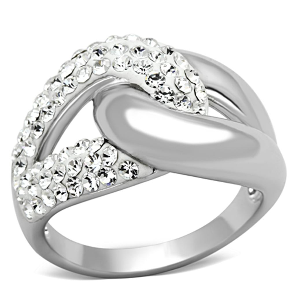 3W466 Rhodium Brass Ring featuring a clear top grade crystal, showcasing its elegant design and luxurious finish.