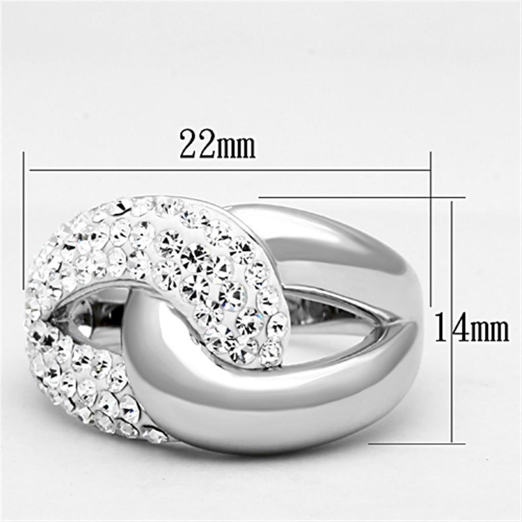 3W466 Rhodium Brass Ring featuring a clear top grade crystal, showcasing its elegant design and luxurious finish.