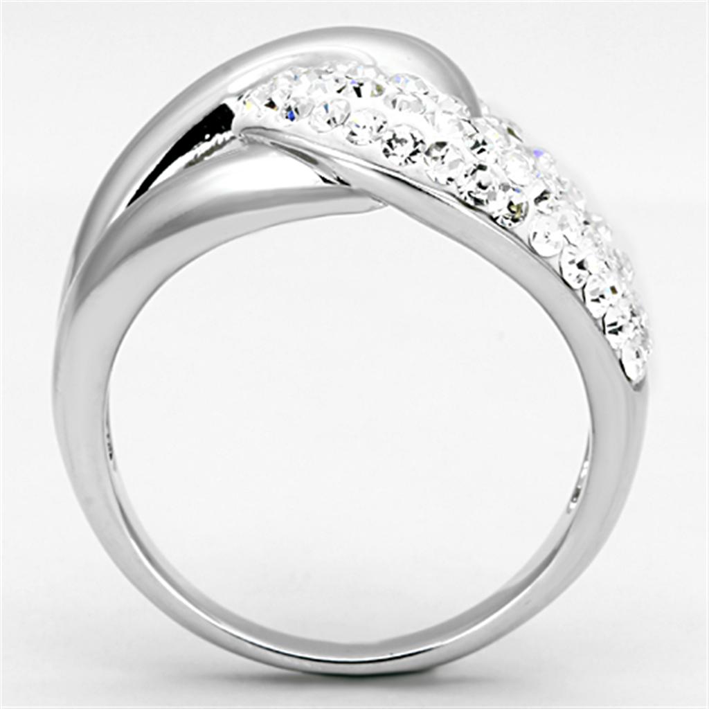 3W466 Rhodium Brass Ring featuring a clear top grade crystal, showcasing its elegant design and luxurious finish.
