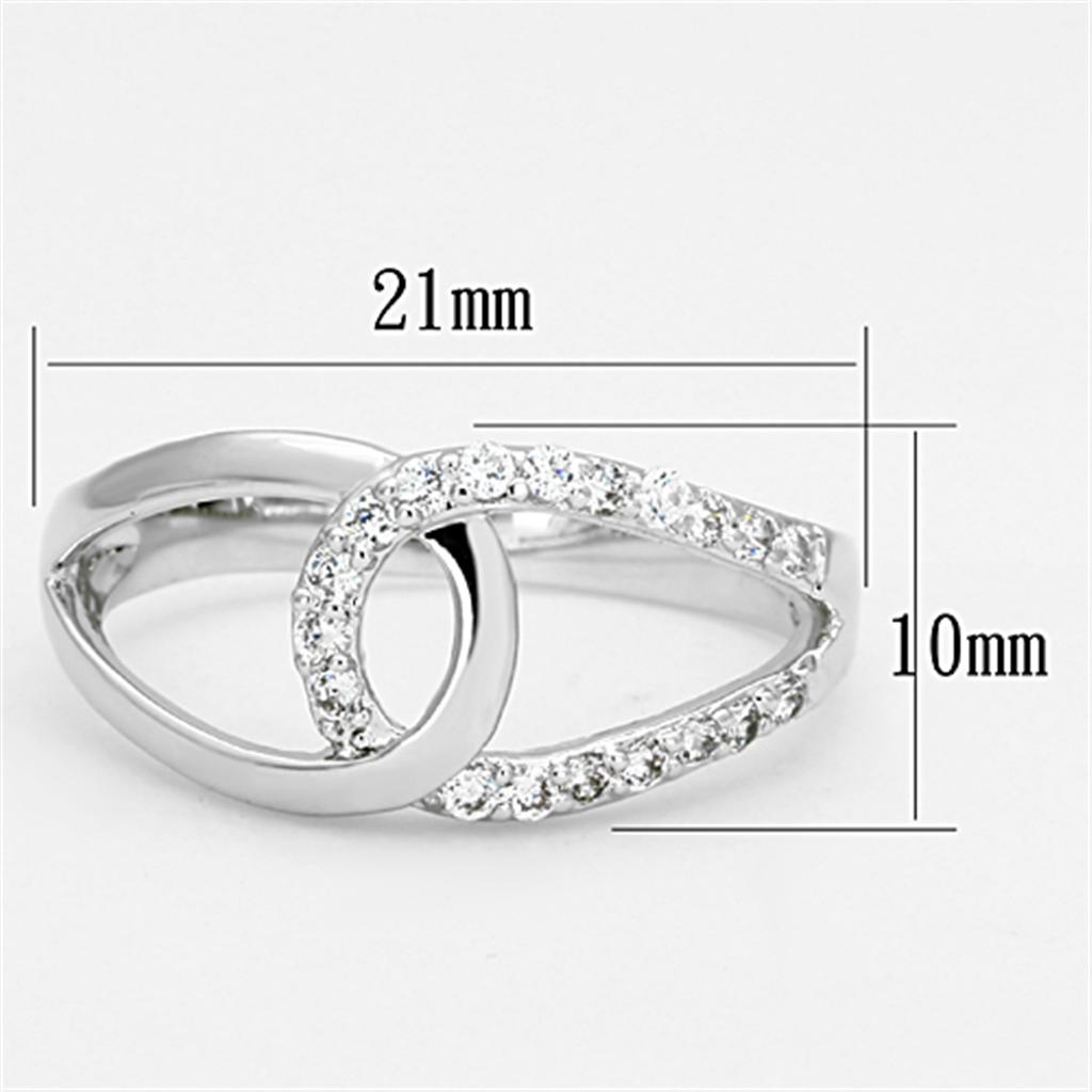 3W474 Rhodium Brass Ring featuring a clear AAA Grade CZ stone, showcasing its elegant design and luxurious finish.