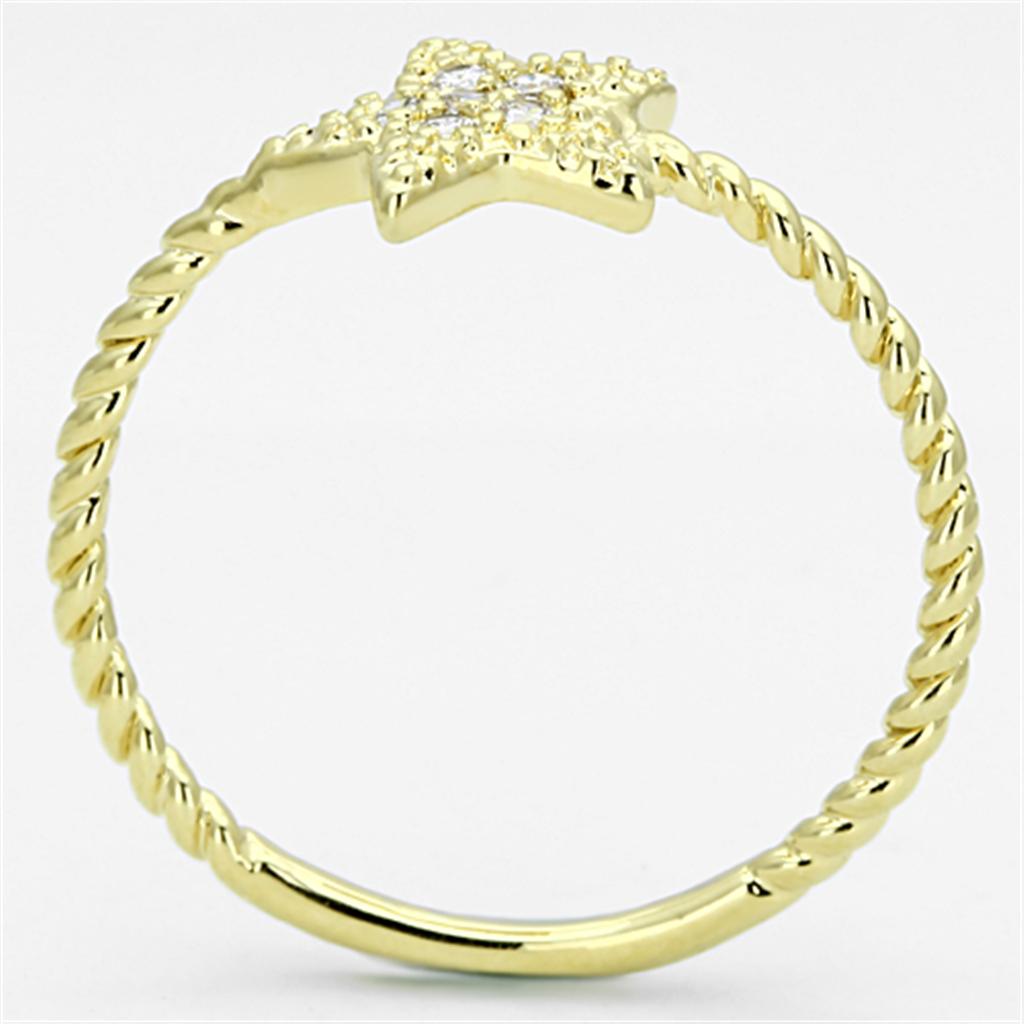 3W500 Gold Brass Ring featuring a clear AAA Grade CZ stone, showcasing its elegant design and luxurious finish.