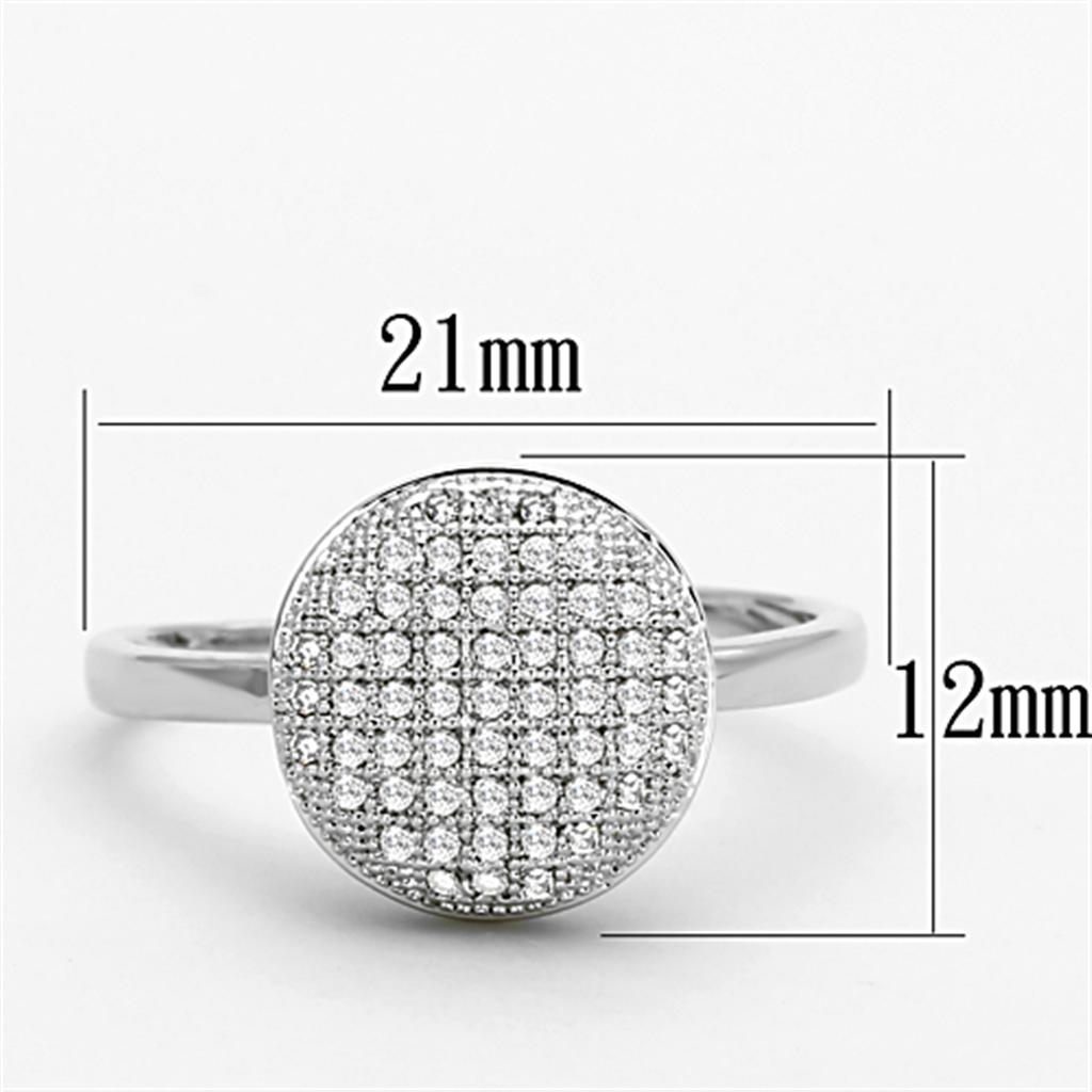3W502 Rhodium Brass Ring featuring a clear AAA Grade CZ stone, showcasing its elegant design and luxurious finish.