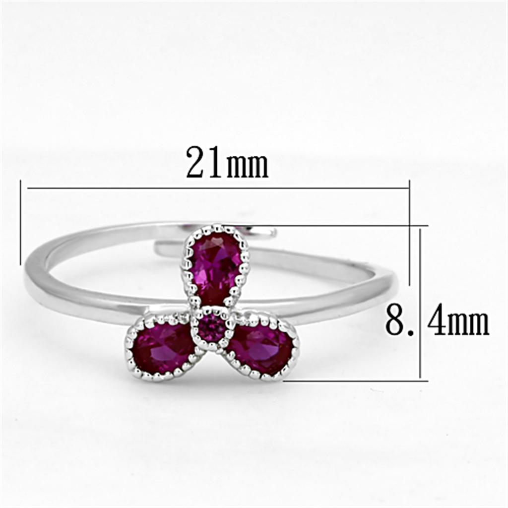 3W521 Rhodium Brass Ring featuring a synthetic corundum ruby stone, showcasing its elegant design and luxurious finish.