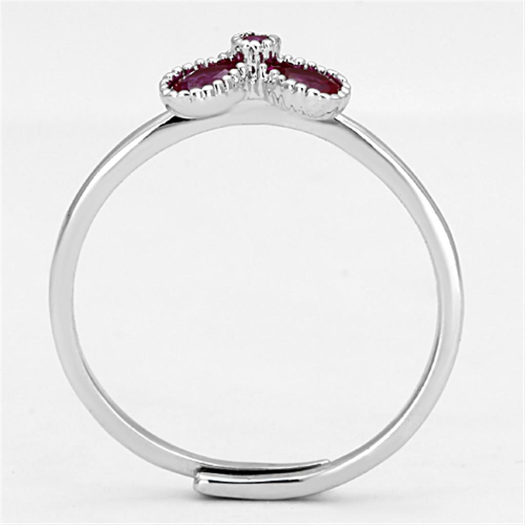 3W521 Rhodium Brass Ring featuring a synthetic corundum ruby stone, showcasing its elegant design and luxurious finish.