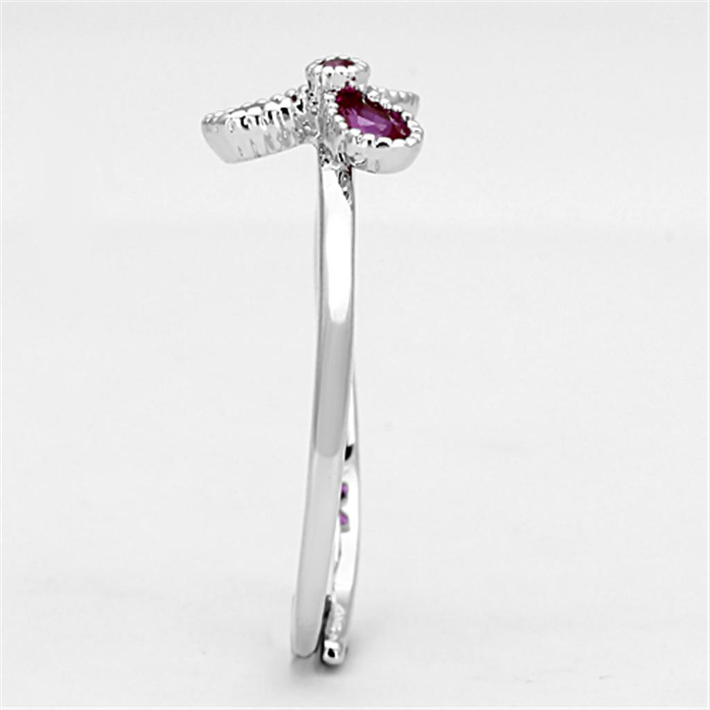 3W521 Rhodium Brass Ring featuring a synthetic corundum ruby stone, showcasing its elegant design and luxurious finish.