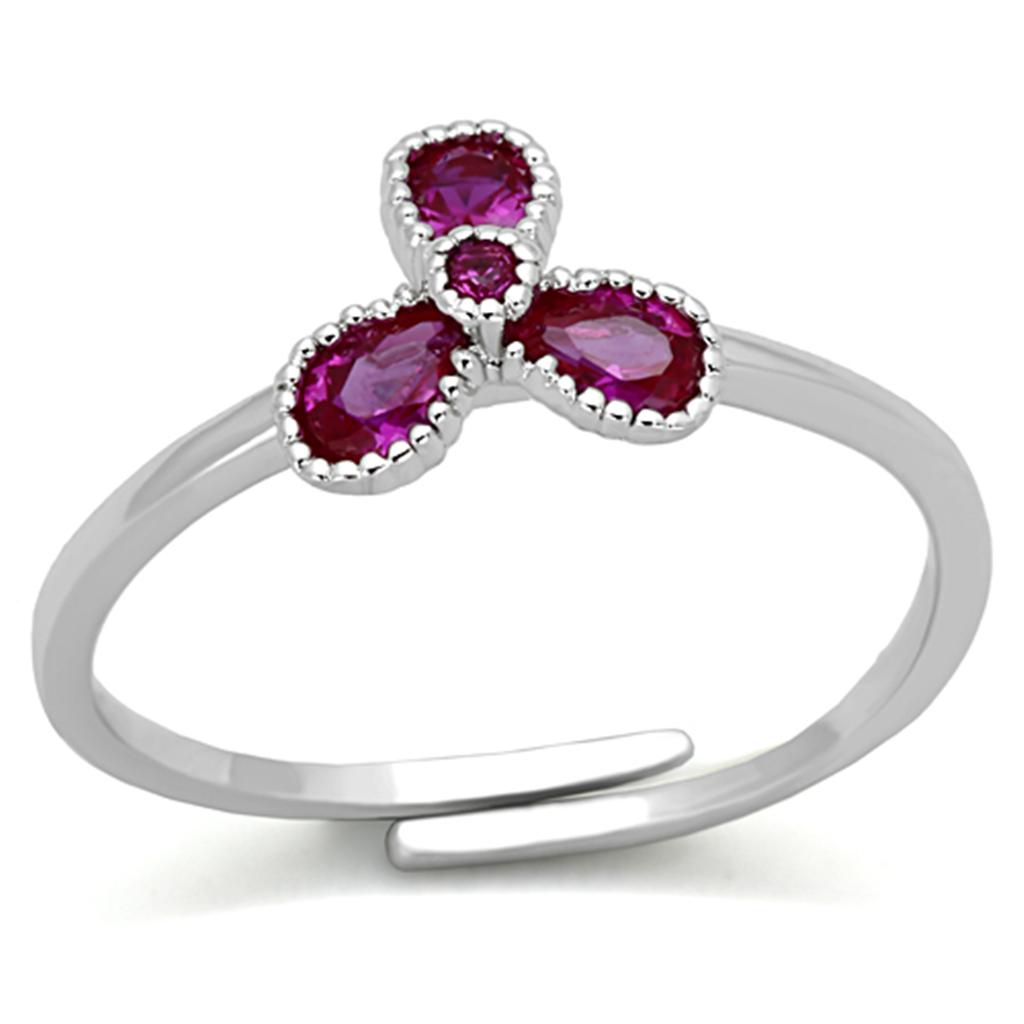 3W521 Rhodium Brass Ring featuring a synthetic corundum ruby stone, showcasing its elegant design and luxurious finish.