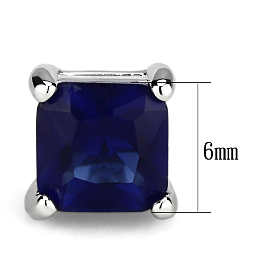 Elegant 3W542 Rhodium Brass Earrings featuring Montana synthetic glass stone, showcasing a luxurious design.