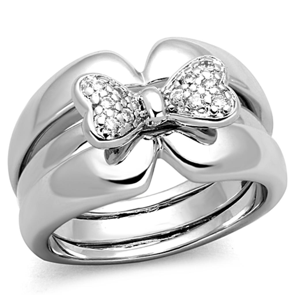 Elegant Rhodium Brass Ring featuring a clear AAA Grade CZ center stone, showcasing its stunning design and quality craftsmanship.