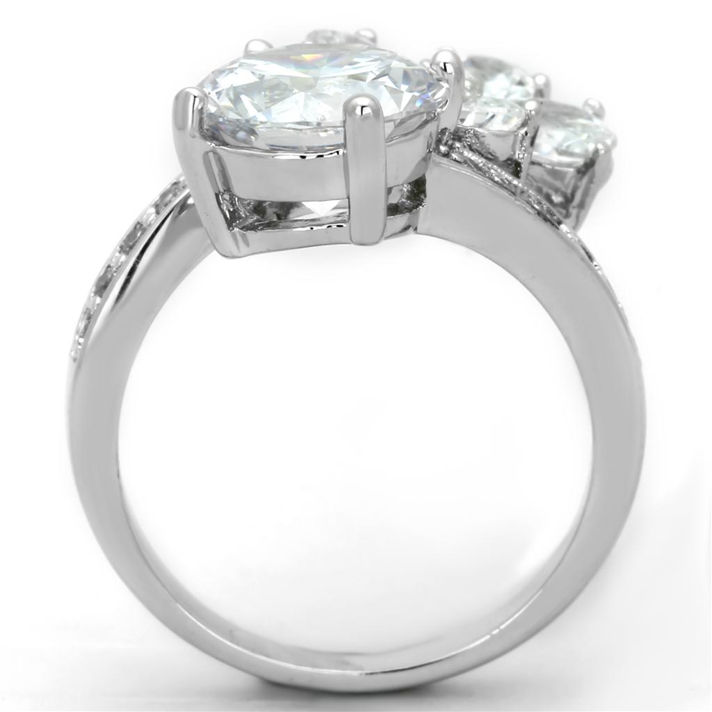3W576 Rhodium Brass Ring featuring a clear AAA Grade CZ stone, showcasing its elegant design and high-quality materials.