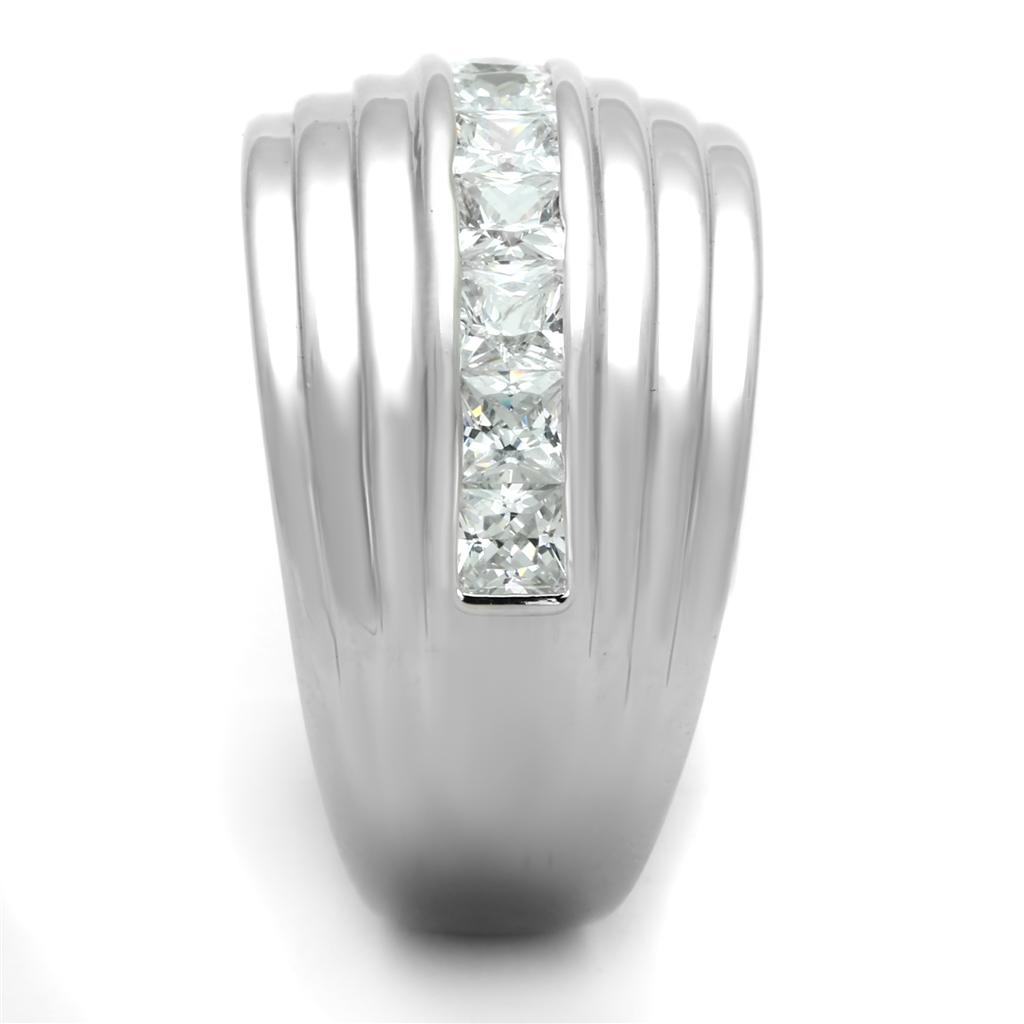 3W588 Rhodium Brass Ring featuring a clear AAA Grade CZ stone, showcasing its elegant design and luxurious finish.