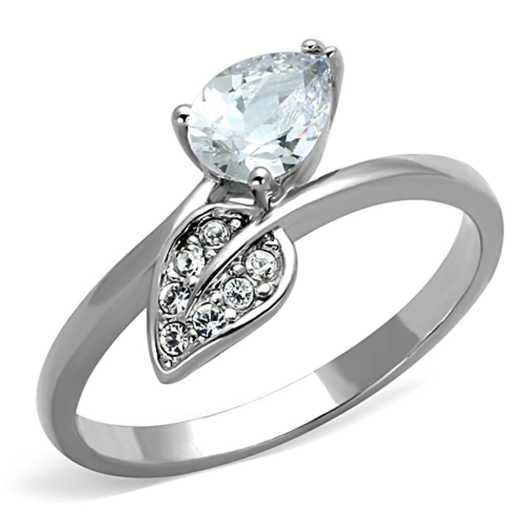 3W584 Rhodium Brass Ring featuring a clear AAA Grade CZ center stone, showcasing elegance and sophistication.