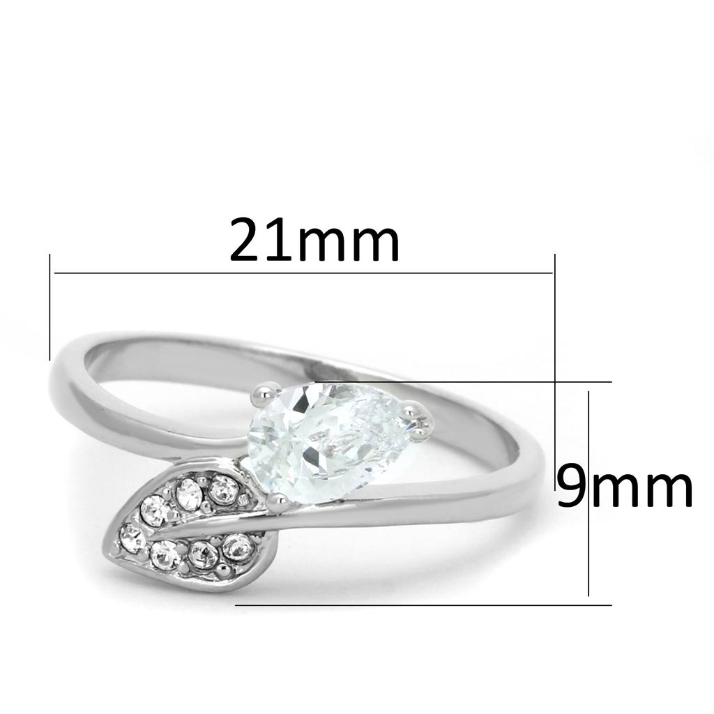 3W584 Rhodium Brass Ring featuring a clear AAA Grade CZ center stone, showcasing elegance and sophistication.