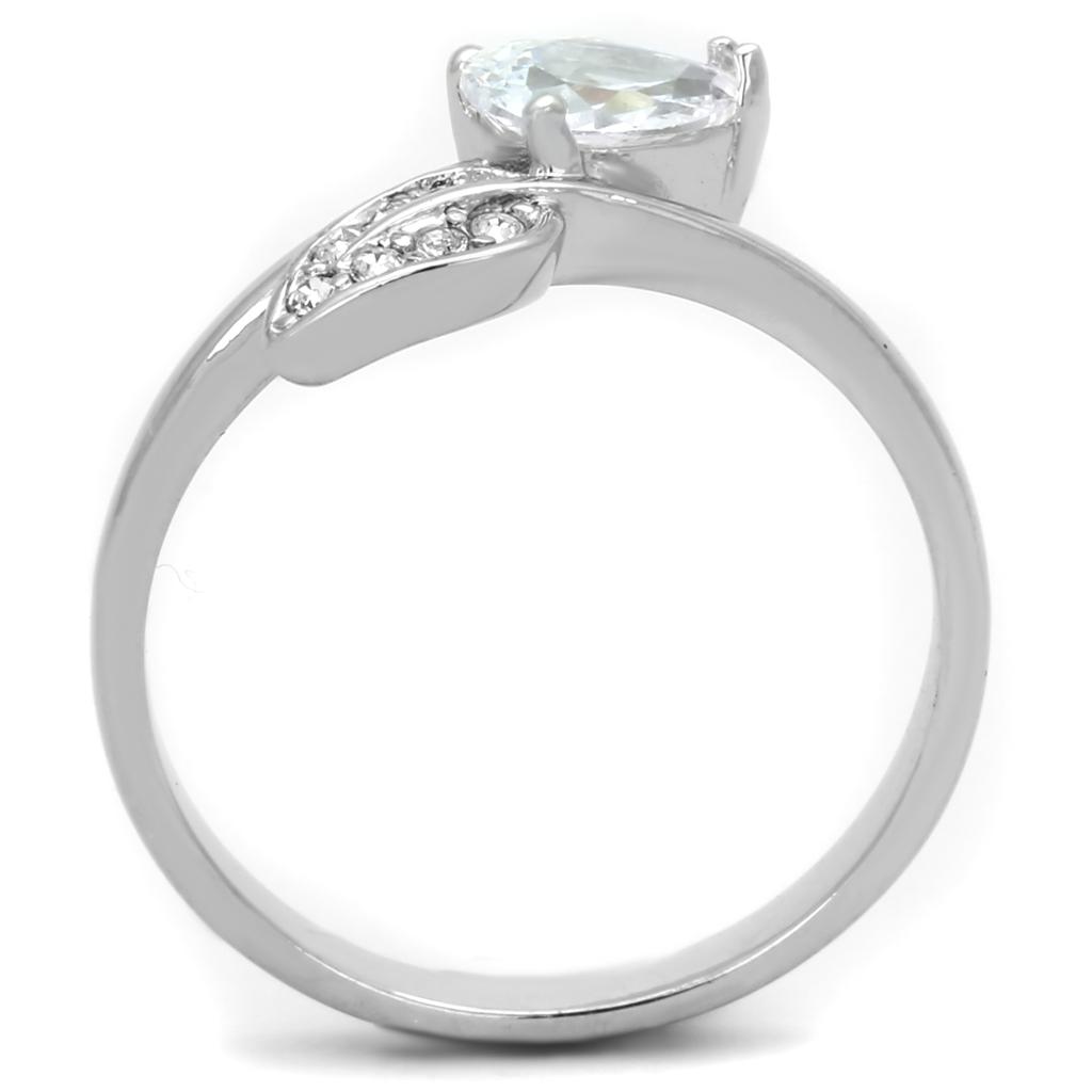 3W584 Rhodium Brass Ring featuring a clear AAA Grade CZ center stone, showcasing elegance and sophistication.