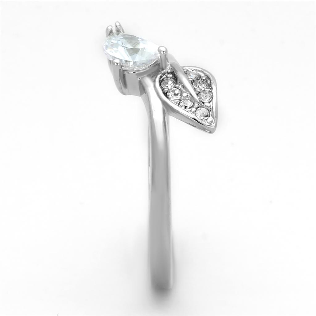 3W584 Rhodium Brass Ring featuring a clear AAA Grade CZ center stone, showcasing elegance and sophistication.