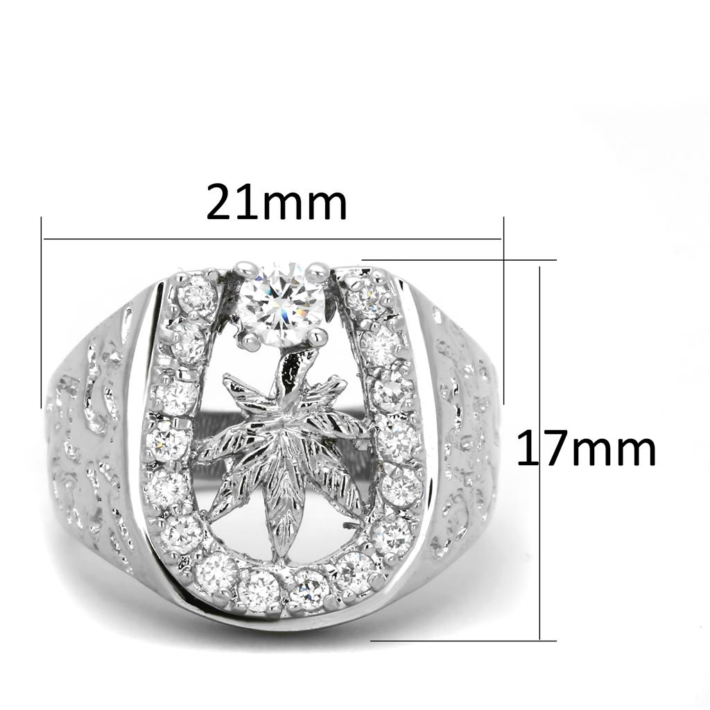 3W595 Rhodium Brass Ring featuring a clear AAA Grade CZ stone, showcasing its elegant design and luxurious finish.