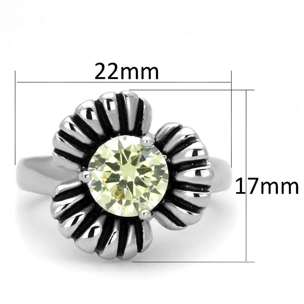 3W598 Rhodium Brass Ring featuring AAA Grade CZ in vibrant Citrine Yellow, showcasing its elegant design and sparkling center stone.