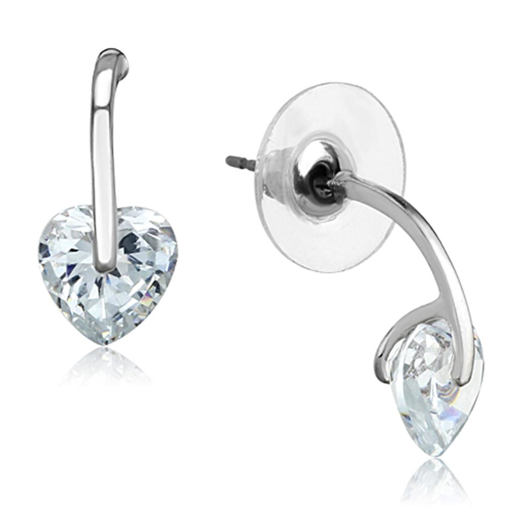 Elegant 3W612 Rhodium Brass Earrings featuring a clear AAA Grade CZ center stone, perfect for any occasion.