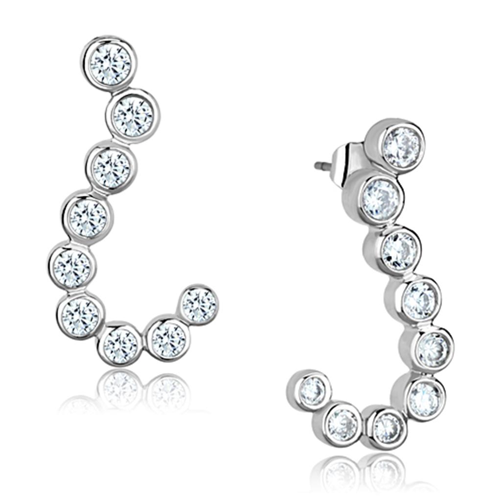 Elegant 3W624 Rhodium Brass Earrings featuring AAA Grade Clear CZ stone, showcasing a luxurious design perfect for any occasion.