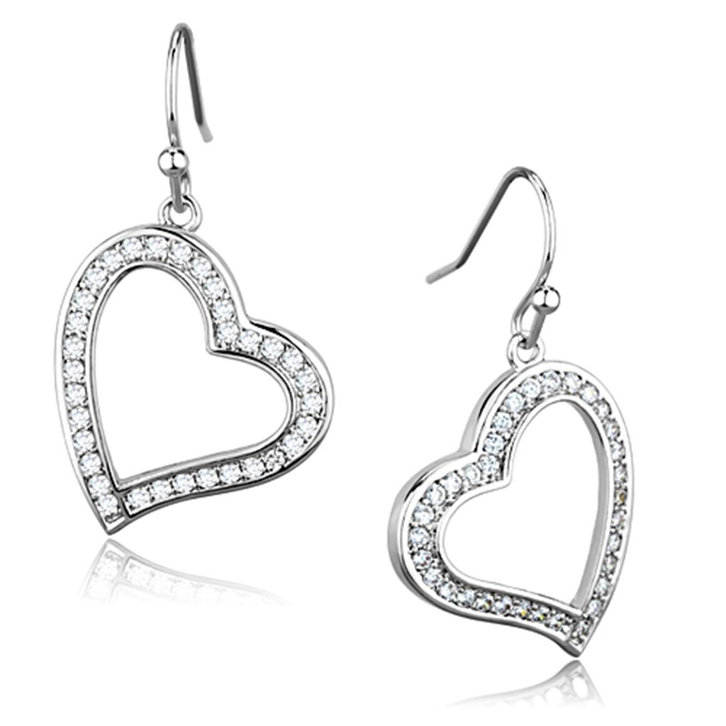 Elegant 3W628 Rhodium Brass Earrings featuring AAA Grade Clear CZ stone, showcasing a luxurious design.