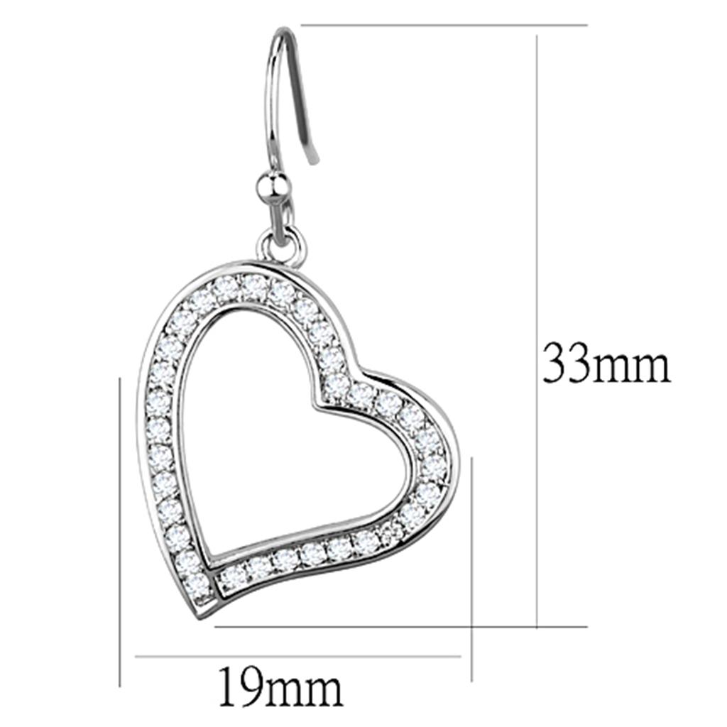 Elegant 3W628 Rhodium Brass Earrings featuring AAA Grade Clear CZ stone, showcasing a luxurious design.