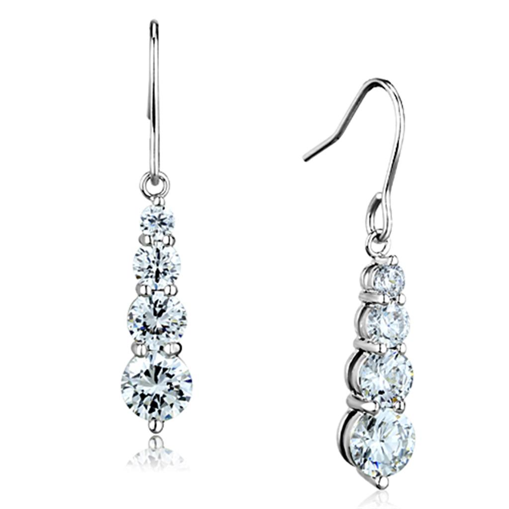 Elegant 3W633 Rhodium Brass Earrings featuring AAA Grade Clear CZ stone, showcasing a brilliant shine and lightweight design.