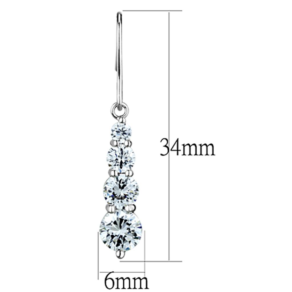 Elegant 3W633 Rhodium Brass Earrings featuring AAA Grade Clear CZ stone, showcasing a brilliant shine and lightweight design.