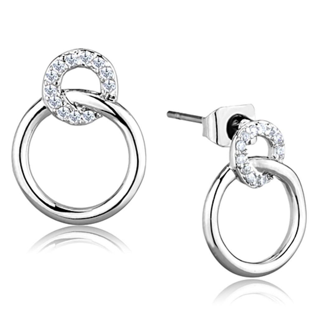 3W641 Rhodium Brass Earrings featuring AAA Grade Clear CZ, showcasing their elegant design and sparkling center stone.