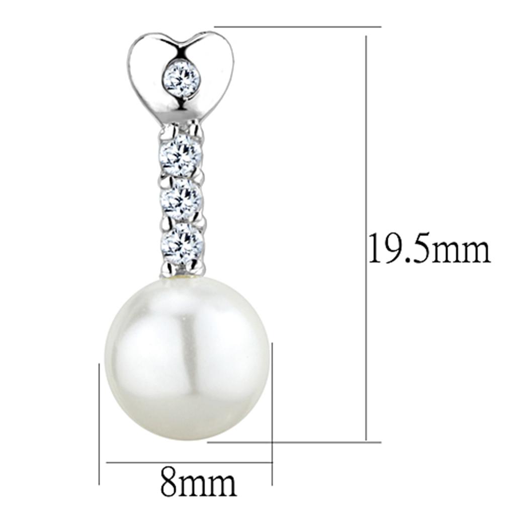 Elegant 3W675 Rhodium Brass Earrings featuring a white synthetic pearl, showcasing a luxurious design suitable for any occasion.