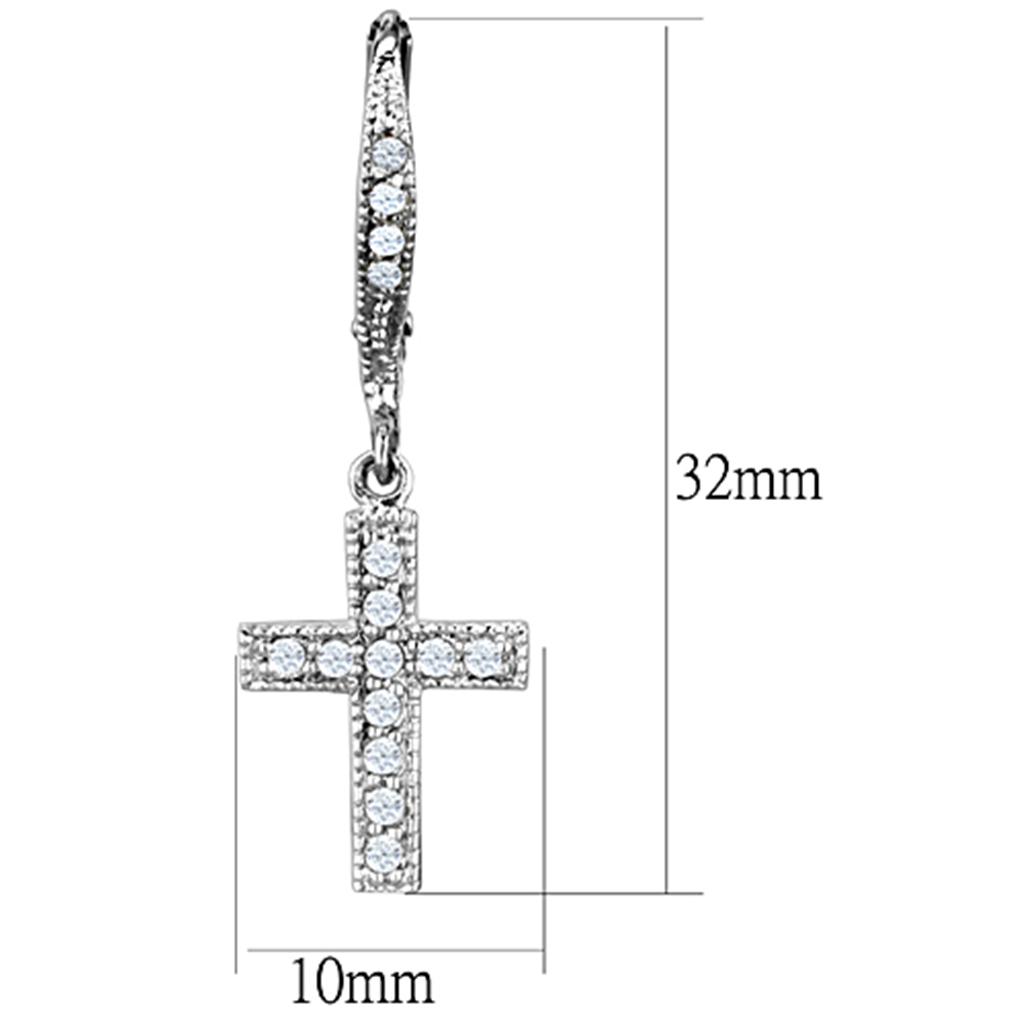 Elegant 3W688 Rhodium Brass Earrings featuring AAA Grade Clear CZ stone, showcasing a luxurious design.