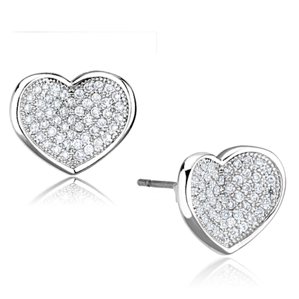 3W668 Rhodium Brass Earrings featuring AAA Grade Clear CZ, showcasing their elegant design and sparkling center stone.