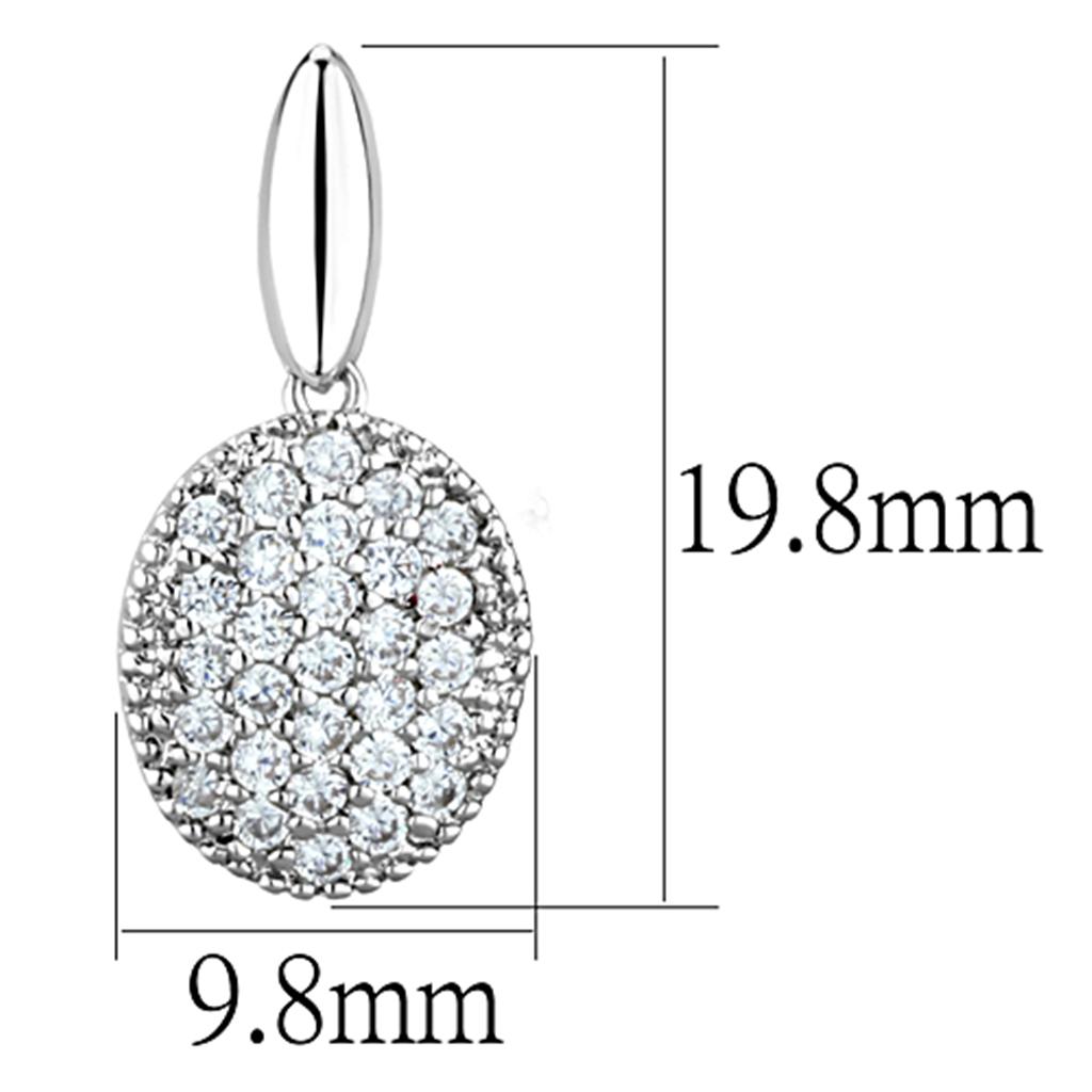 3W690 Rhodium Brass Earrings featuring AAA Grade Clear CZ stones, elegantly designed for any occasion.