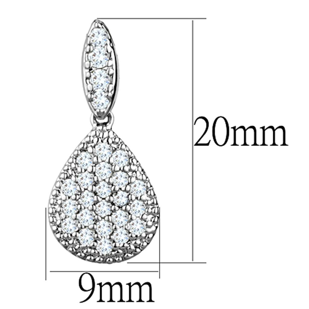 Elegant 3W696 Rhodium Brass Earrings featuring AAA Grade Clear CZ stone, showcasing a luxurious design.