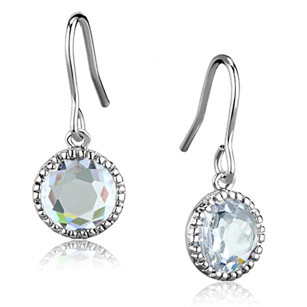 Elegant 3W698 Rhodium Brass Earrings featuring a clear AAA Grade CZ center stone, showcasing a luxurious design.