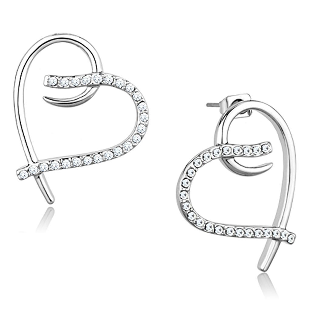 Elegant 3W708 Rhodium Brass Earrings featuring AAA Grade Clear CZ stone, showcasing a luxurious design.