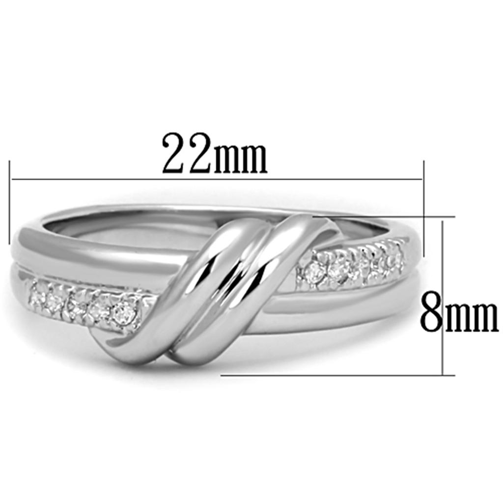 3W741 Rhodium Brass Ring featuring a clear AAA Grade CZ stone, showcasing its elegant design and shiny finish.