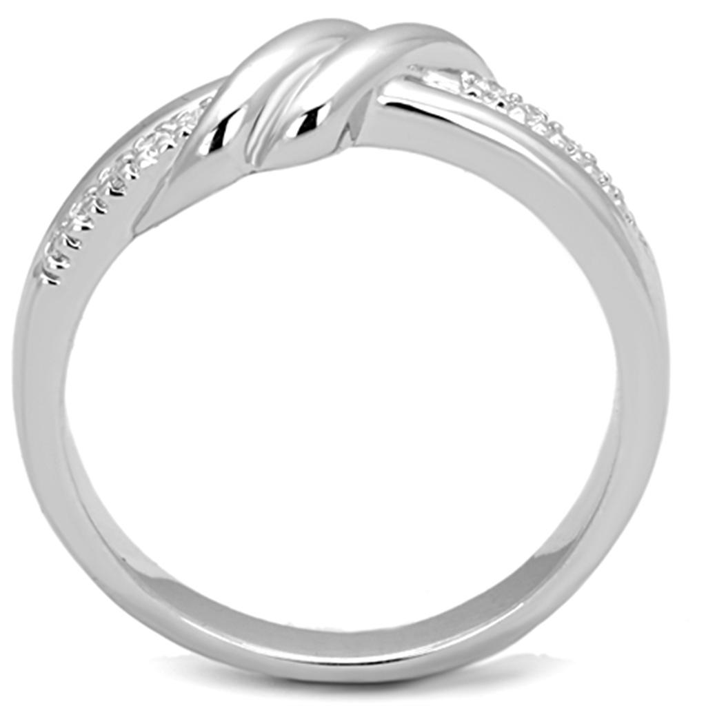 3W741 Rhodium Brass Ring featuring a clear AAA Grade CZ stone, showcasing its elegant design and shiny finish.