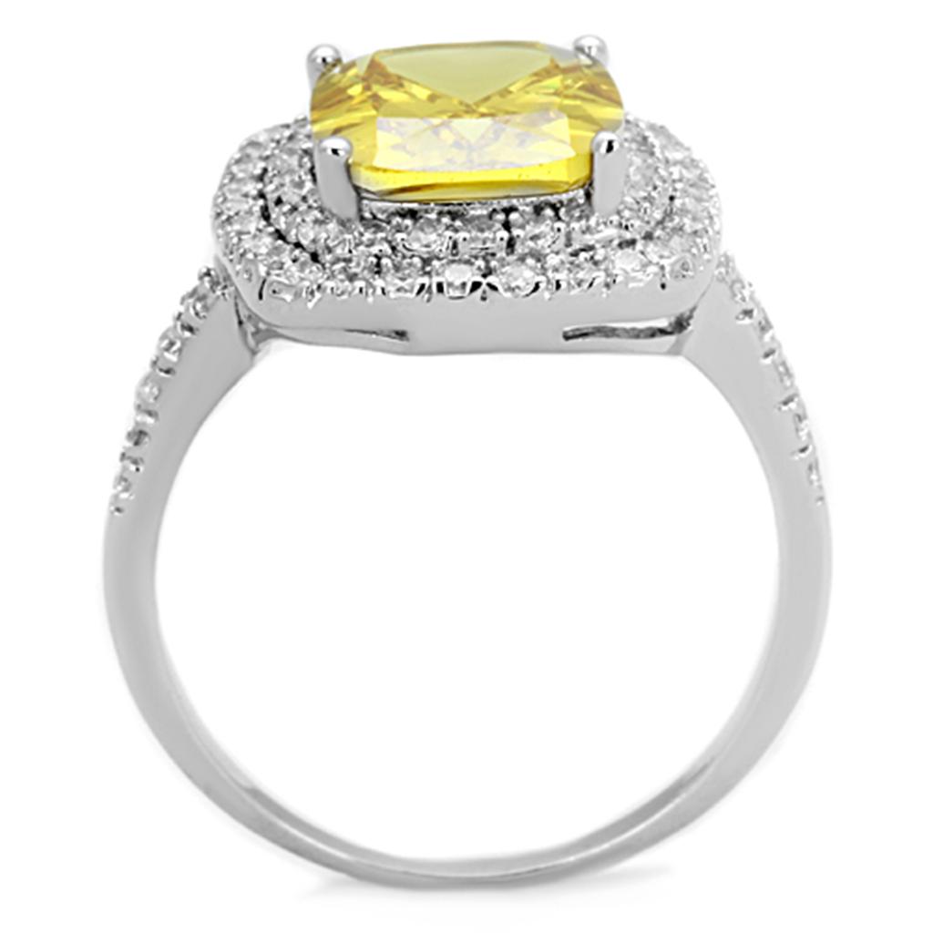 3W760 Rhodium Brass Ring featuring AAA Grade CZ in Topaz, showcasing its elegant design and vibrant stone.