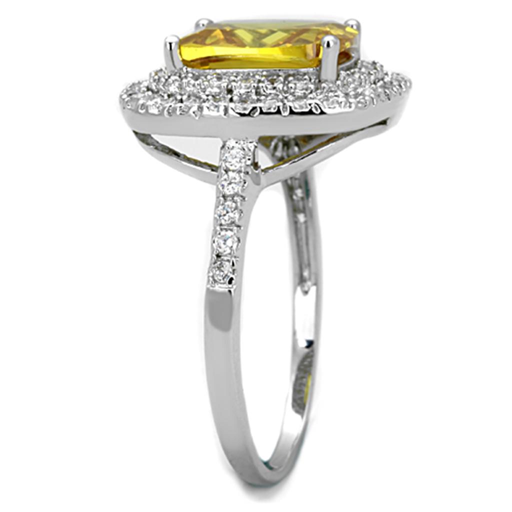 3W760 Rhodium Brass Ring featuring AAA Grade CZ in Topaz, showcasing its elegant design and vibrant stone.