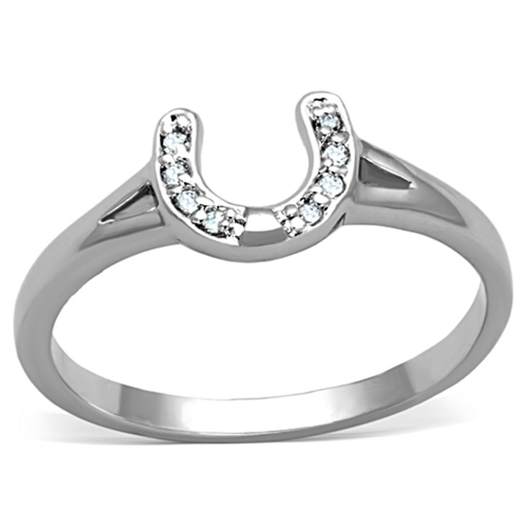 3W762 Rhodium Brass Ring featuring a clear AAA Grade CZ stone, showcasing its elegant design and luxurious finish.