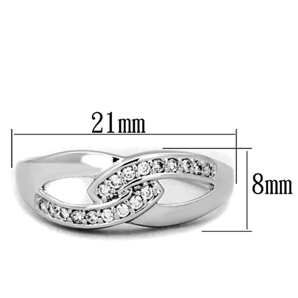 3W763 Rhodium Brass Ring featuring AAA Grade Clear CZ, showcasing its elegant design and sparkling center stone.