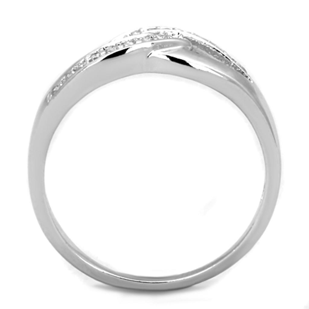 3W763 Rhodium Brass Ring featuring AAA Grade Clear CZ, showcasing its elegant design and sparkling center stone.
