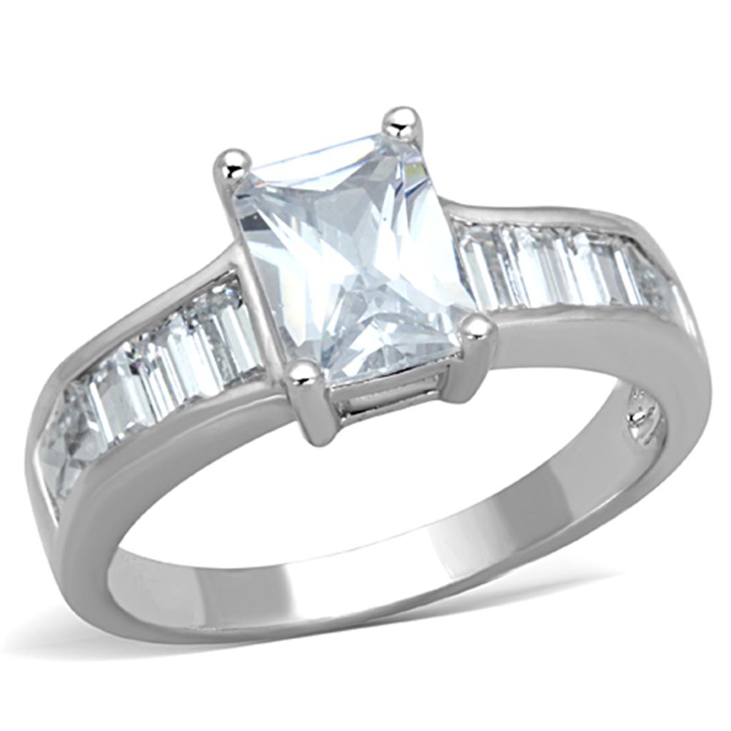 3W769 Rhodium Brass Ring featuring AAA Grade CZ in Clear, showcasing its elegant design and sparkling center stone.