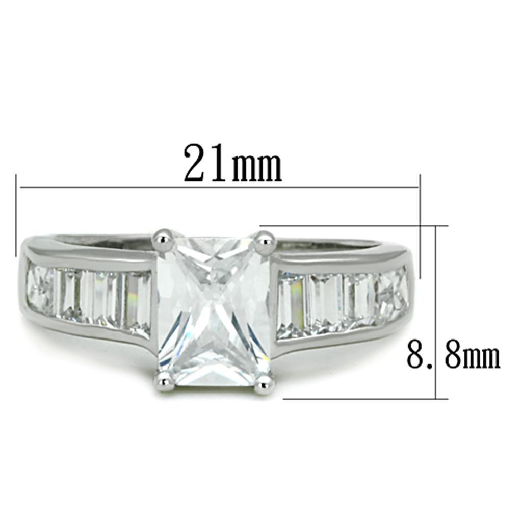 3W769 Rhodium Brass Ring featuring AAA Grade CZ in Clear, showcasing its elegant design and sparkling center stone.
