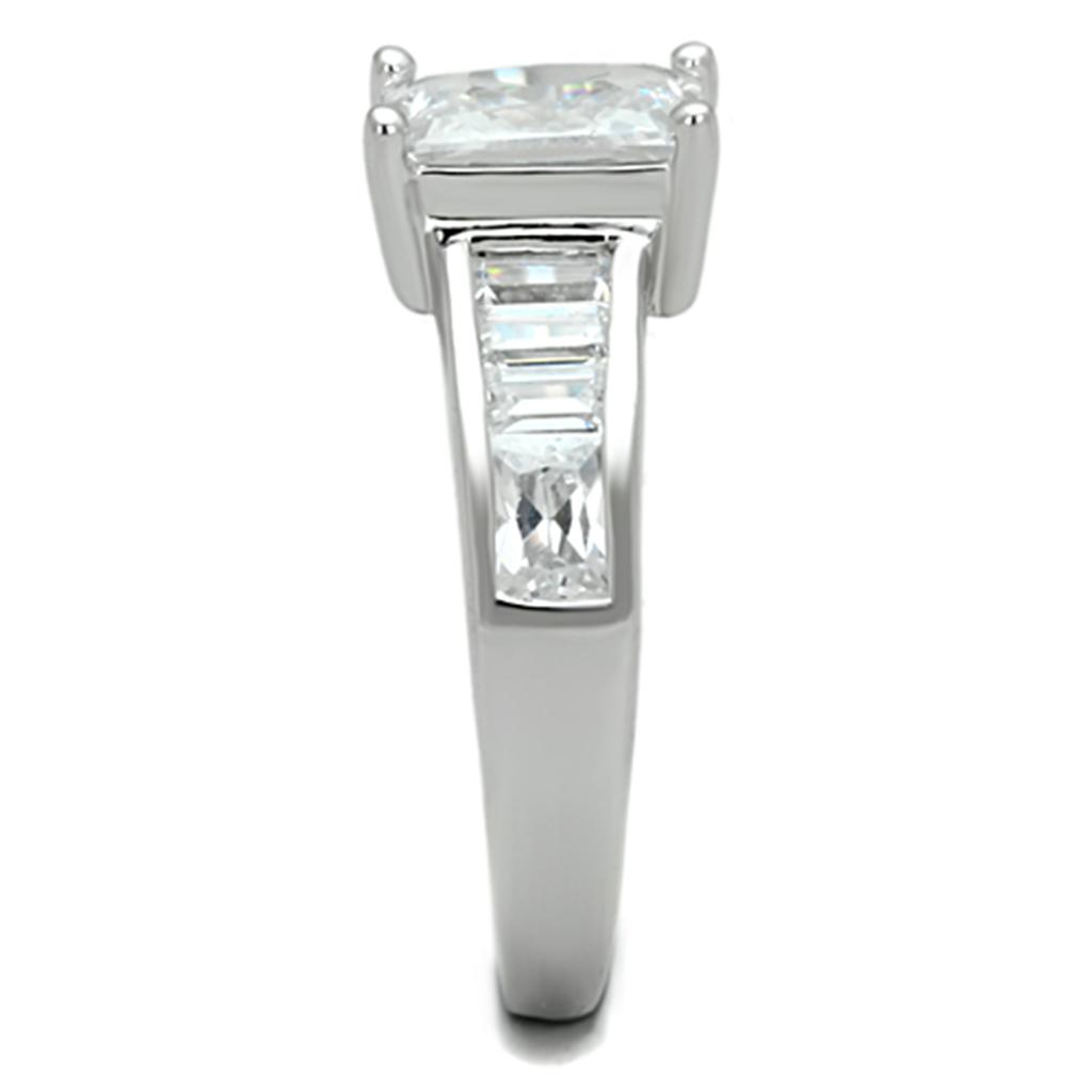 3W769 Rhodium Brass Ring featuring AAA Grade CZ in Clear, showcasing its elegant design and sparkling center stone.