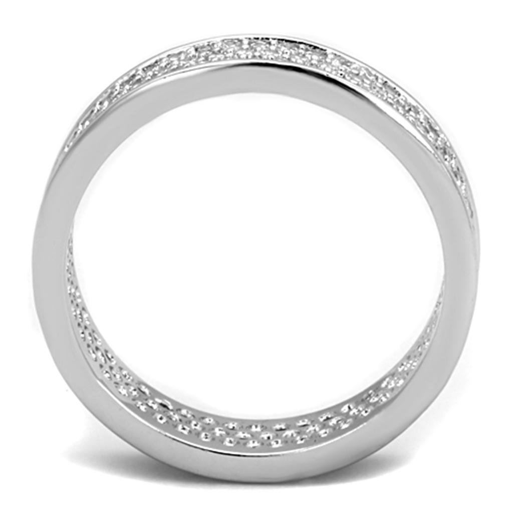3W781 Rhodium Brass Ring featuring a clear AAA Grade CZ stone, showcasing its elegant design and luxurious finish.