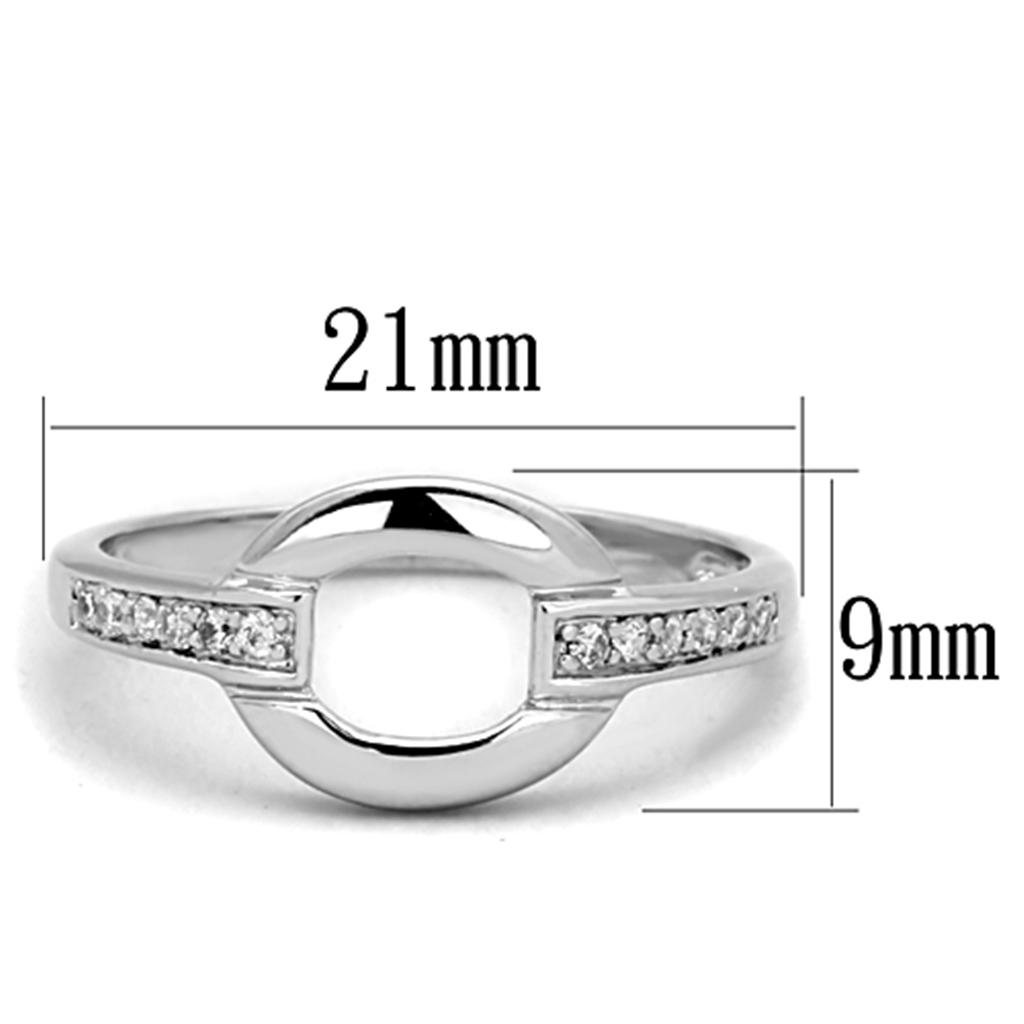 3W790 Rhodium Brass Ring featuring a clear AAA Grade CZ stone, showcasing its elegant design and luxurious finish.