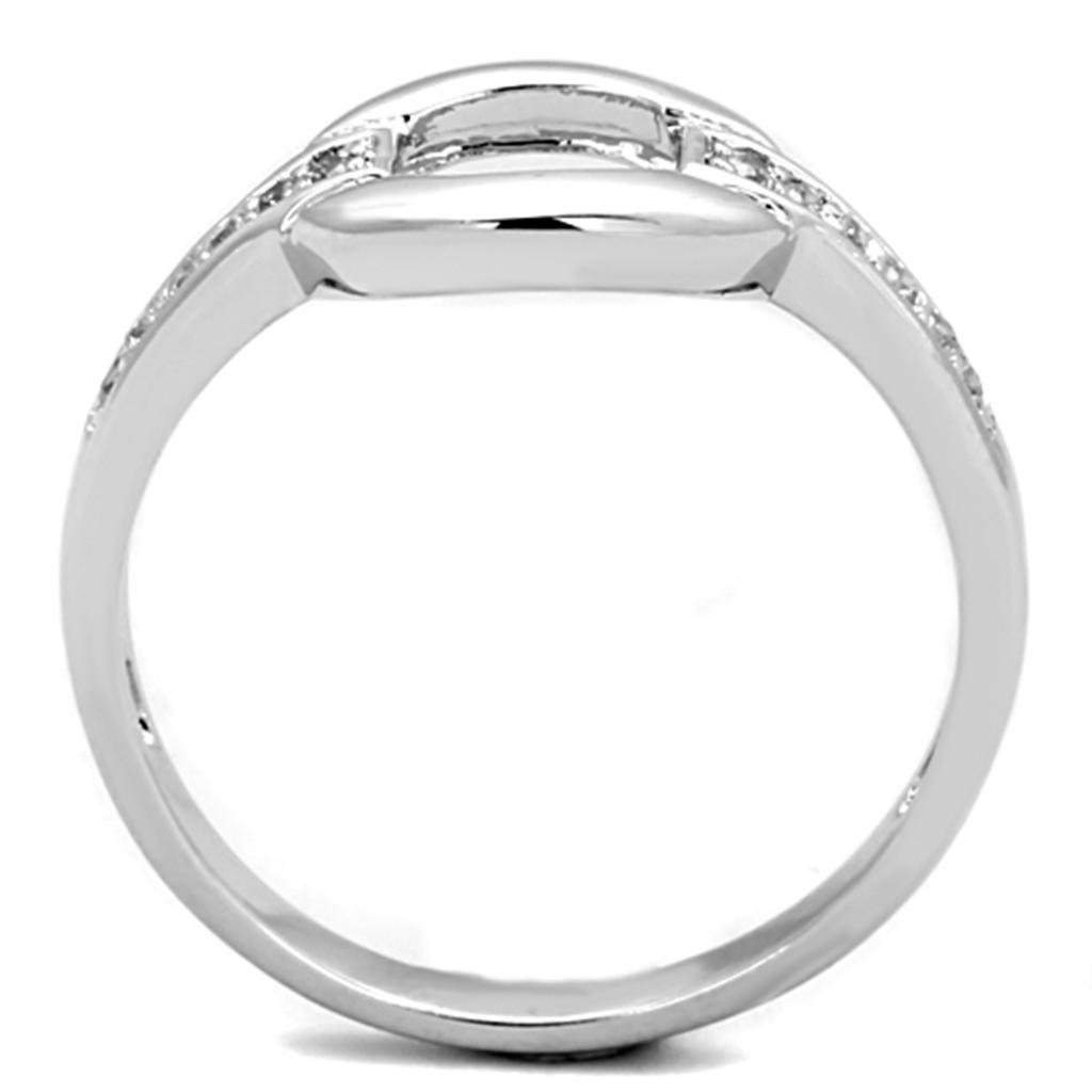 3W790 Rhodium Brass Ring featuring a clear AAA Grade CZ stone, showcasing its elegant design and luxurious finish.