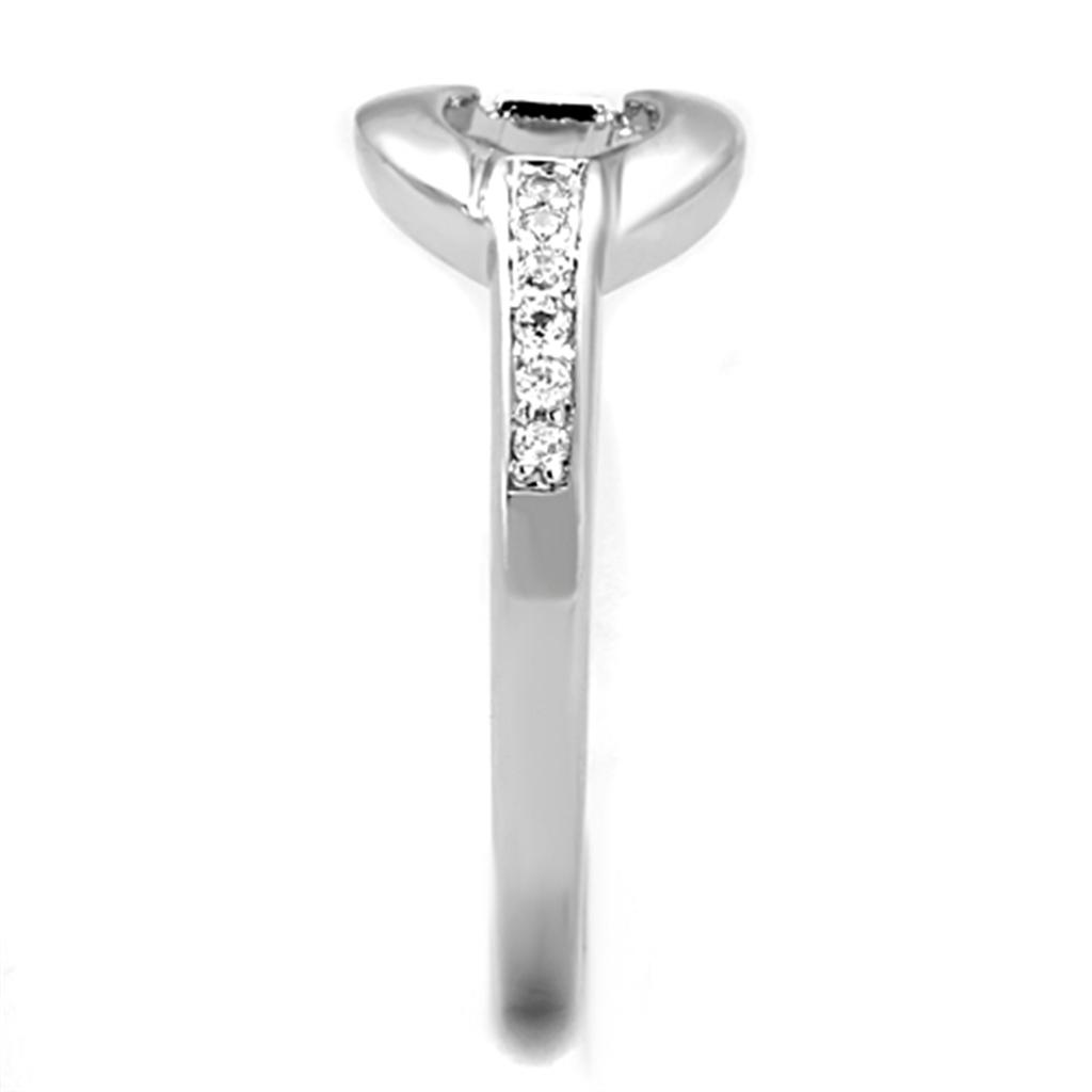 3W790 Rhodium Brass Ring featuring a clear AAA Grade CZ stone, showcasing its elegant design and luxurious finish.